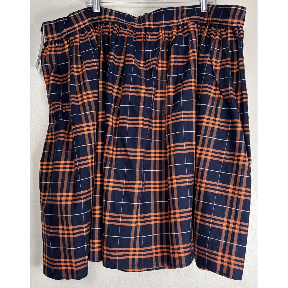 Unique Vintage Navy Orange Plaid Cotton Swing Skirt Pockets 5X 2154 - Picture 2 of 7